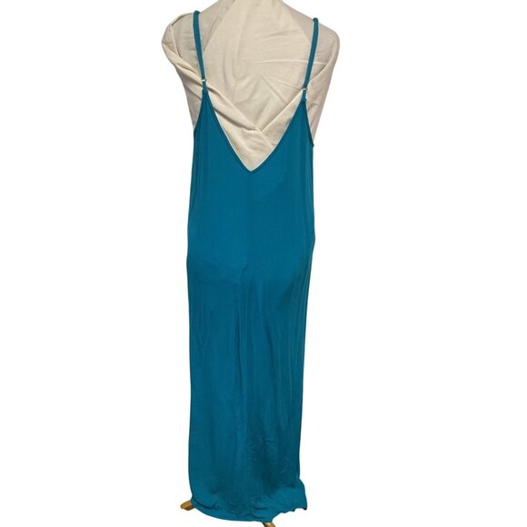 Teal Blue Lovestitch Sleeveless Maxi Dress With Adjustable Spaghetti Straps - Picture 2 of 6